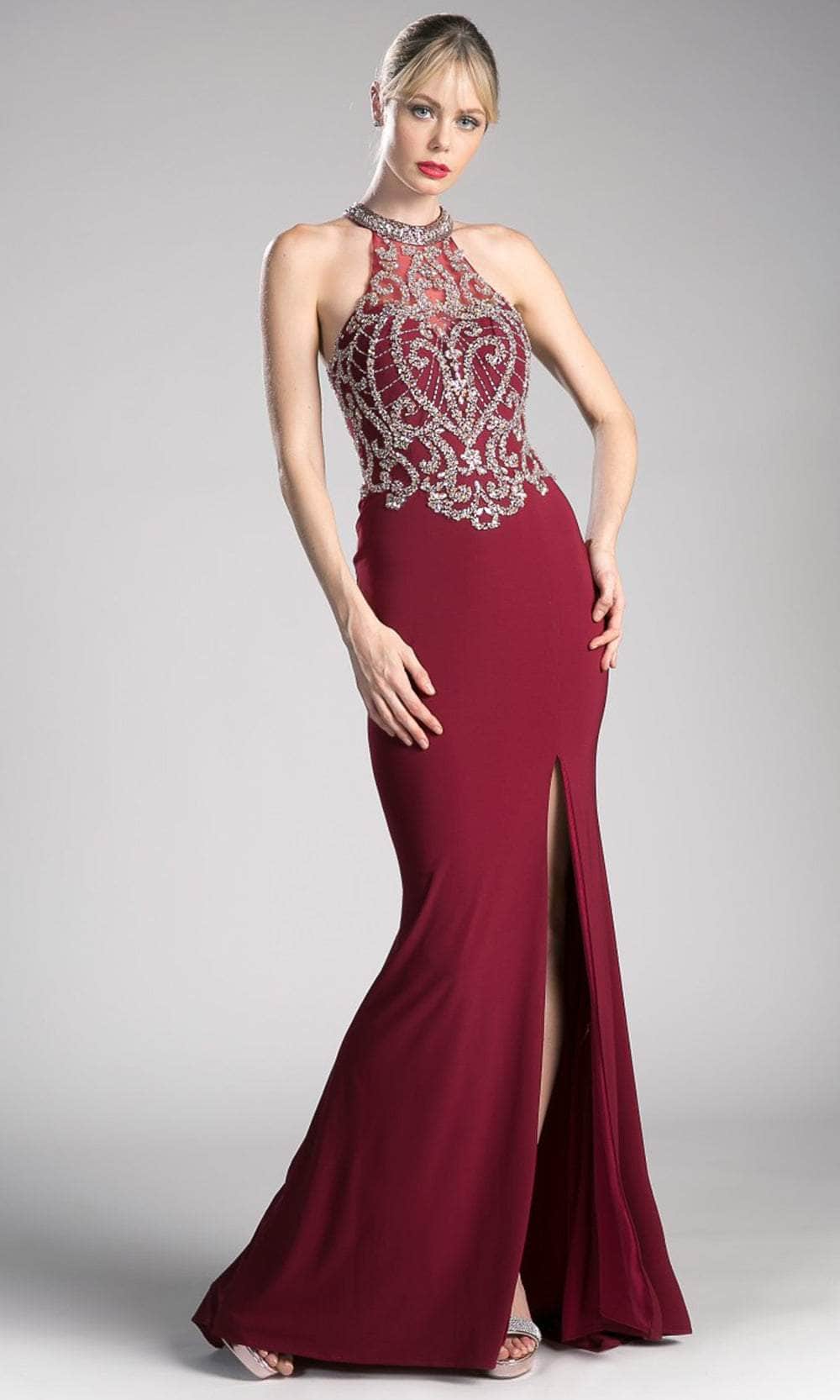Cinderella Divine ML202 - Beaded Halter Evening Gown Special Occasion Dress 10 / Burgundy