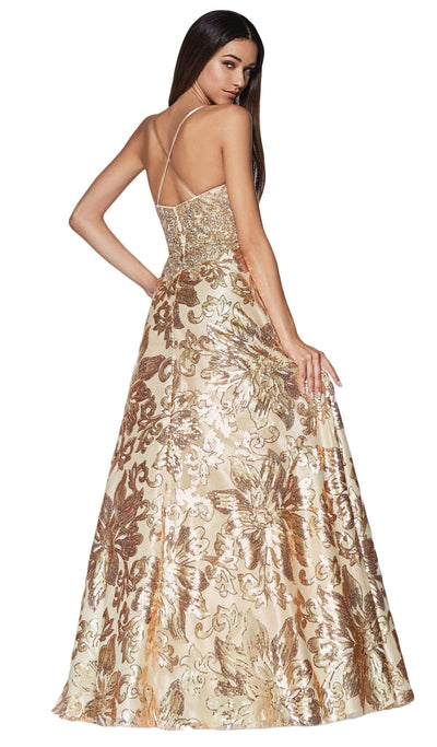 Cinderella Divine - ML923 Sequined Deep V-neck A-line Dress Special Occasion Dress