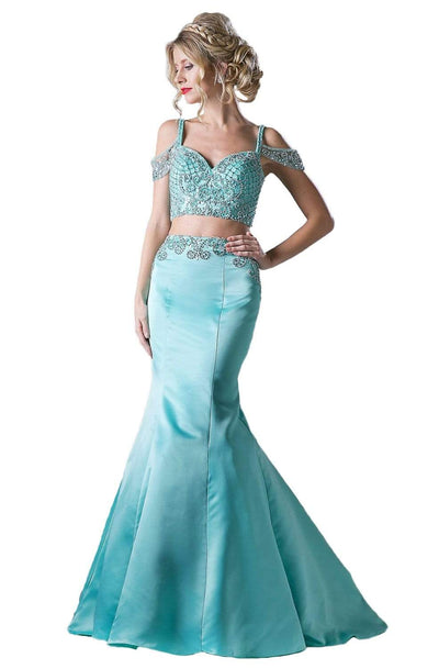 Cinderella Divine - P209 Two-Piece Jeweled Mermaid Gown Evening Dresses 2 / Mint