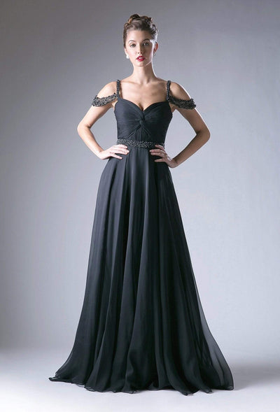 Cinderella Divine - P211 Embellished Twisted Ruched Sweetheart A-line Dress Special Occasion Dress 2 / Black