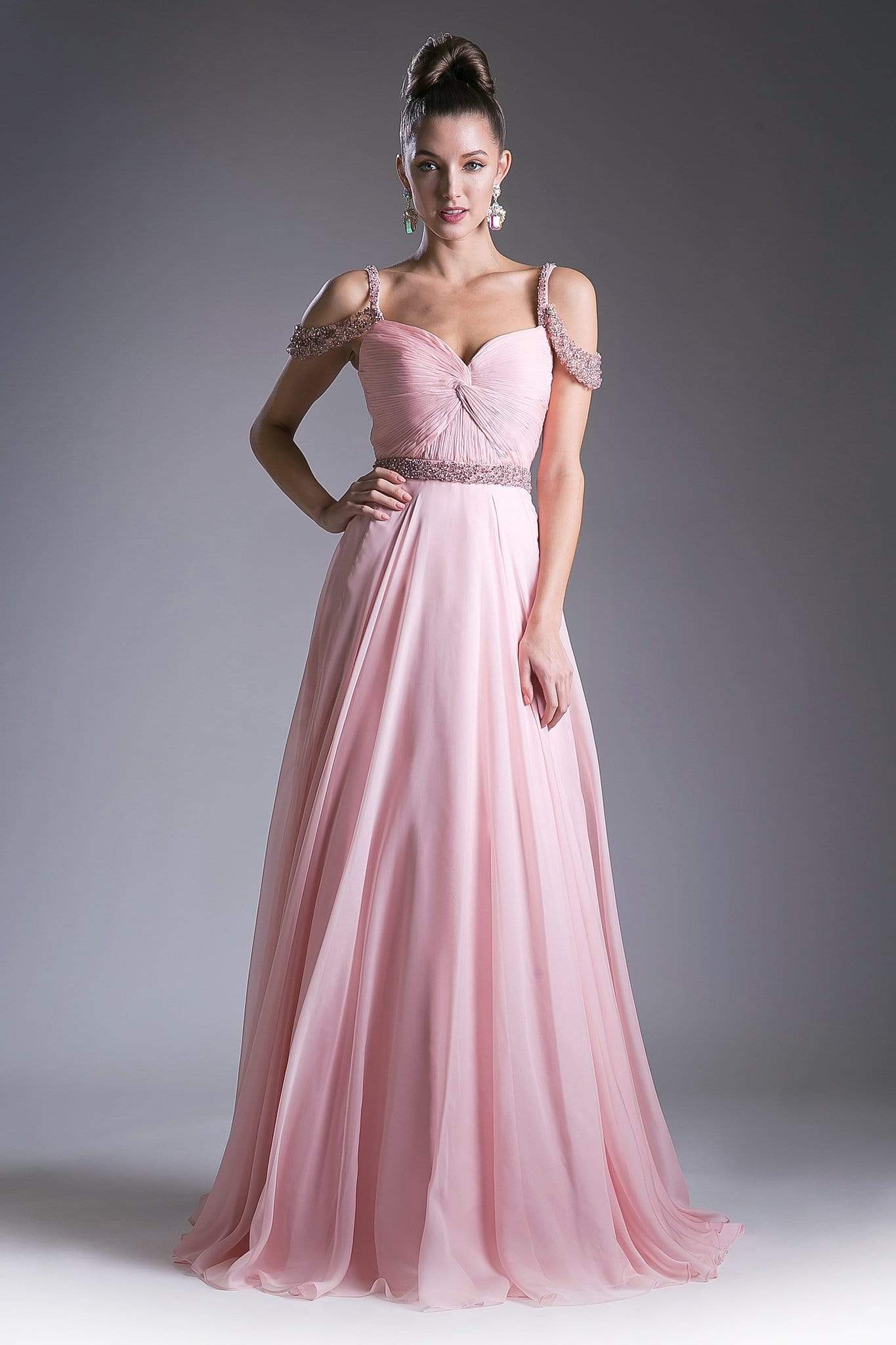Cinderella Divine - P211 Embellished Twisted Ruched Sweetheart A-line Dress Special Occasion Dress 2 / Blush