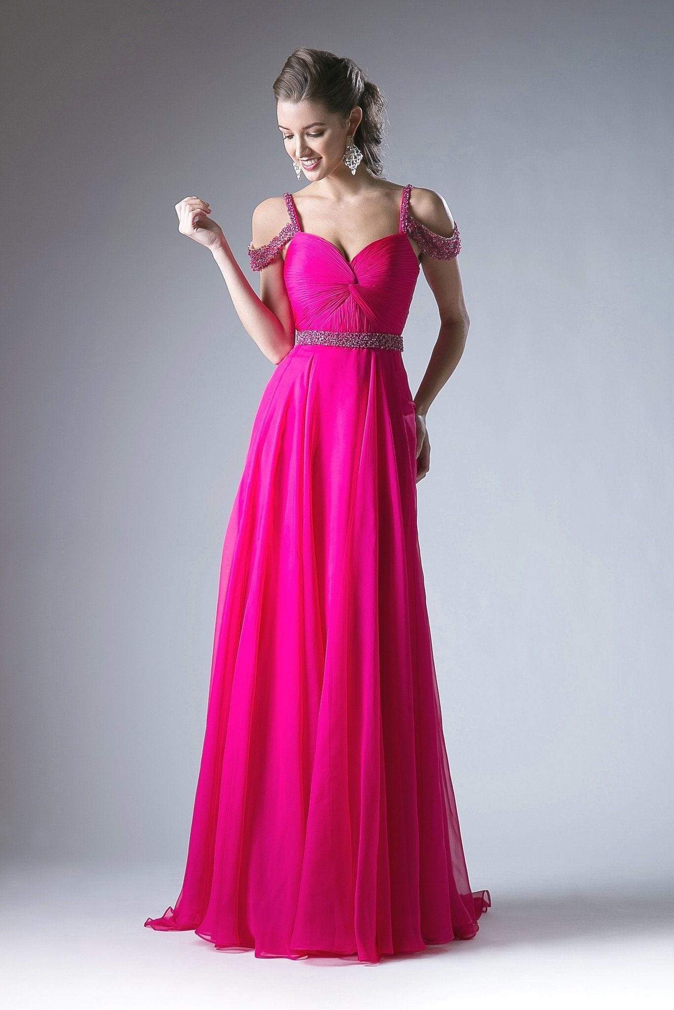 Cinderella Divine - P211 Embellished Twisted Ruched Sweetheart A-line Dress Special Occasion Dress 2 / Magenta