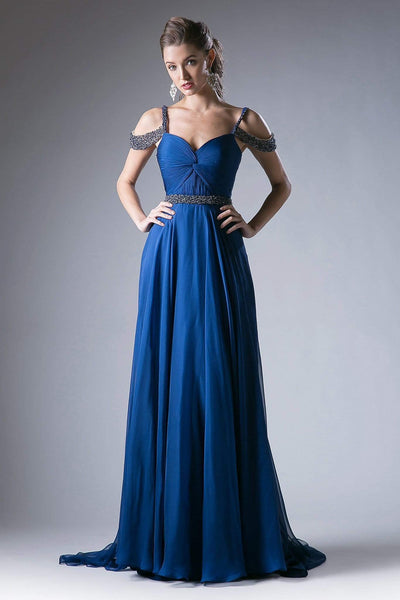 Cinderella Divine - P211 Embellished Twisted Ruched Sweetheart A-line Dress Special Occasion Dress 2 / Navy