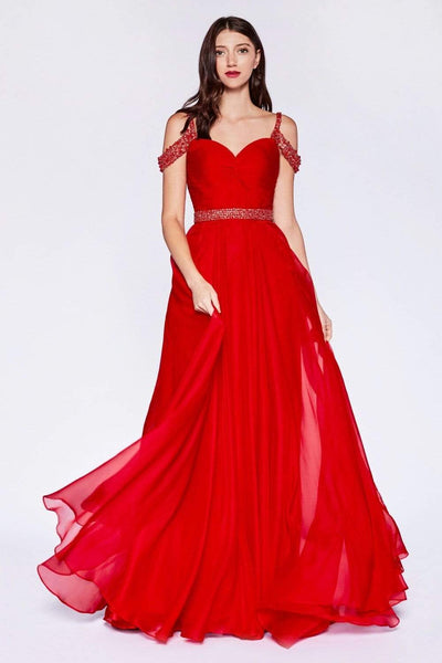 Cinderella Divine - P211 Embellished Twisted Ruched Sweetheart A-line Dress Special Occasion Dress 2 / Red