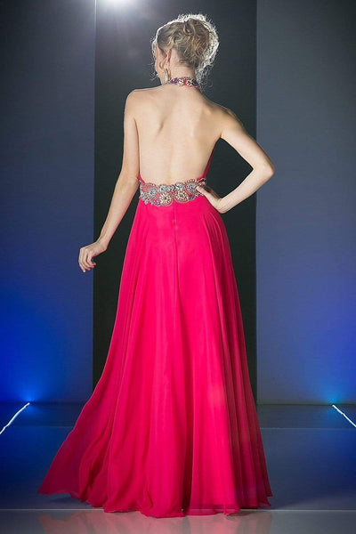 Cinderella Divine - PC905 Ruched Cutout Halter Chiffon Gown Prom Dresses
