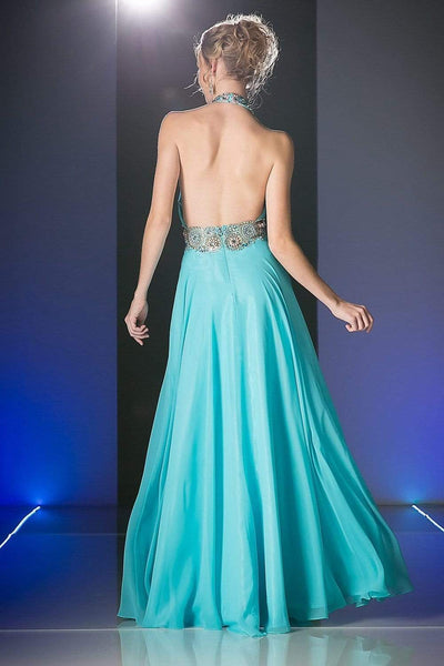 Cinderella Divine - PC905 Ruched Cutout Halter Chiffon Gown Prom Dresses