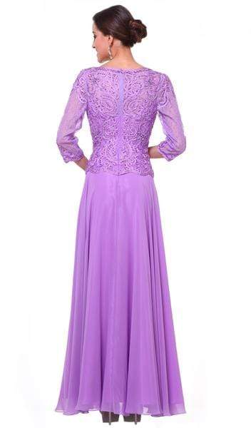 Cinderella Divine - Quarter Sleeve Laced Bodice A-Line Long Formal Dress - 1 pc Mocha in Size XL Available CCSALE