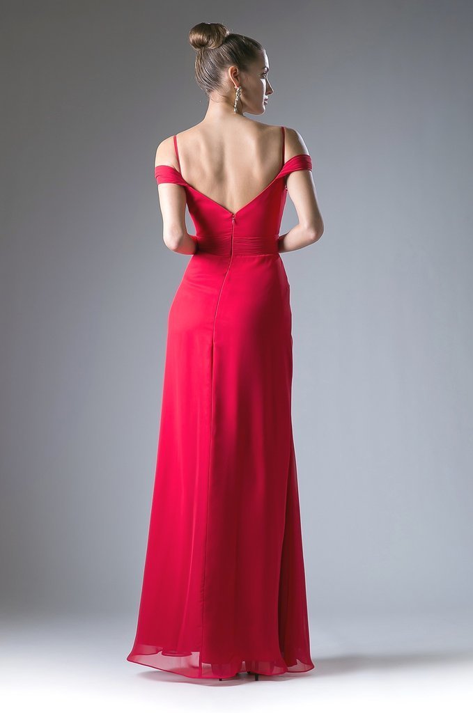Cinderella Divine Ruched Off Shoulder Chiffon Gown CCSALE XL / Red