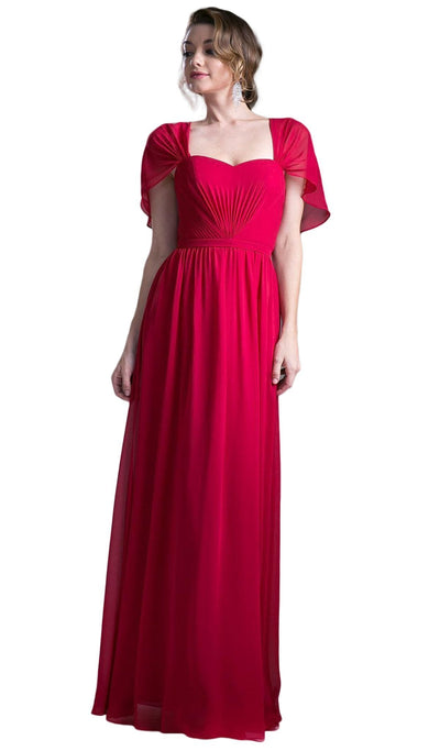 Cinderella Divine - Ruched Semi-Sweetheart Dress With Cape Detail Special Occasion Dress XS / Burgundy