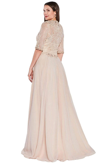Cinderella Divine - Quarter Sleeve Chiffon A-Line Dress RV774SC In Neutral