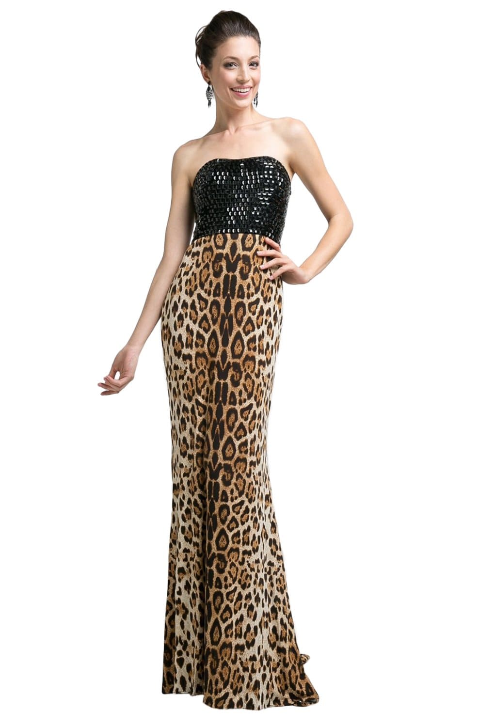 Cinderella Divine - S5235 Cheetah Printed Long Sheath Dress Evening Dresses 2 / Leopard