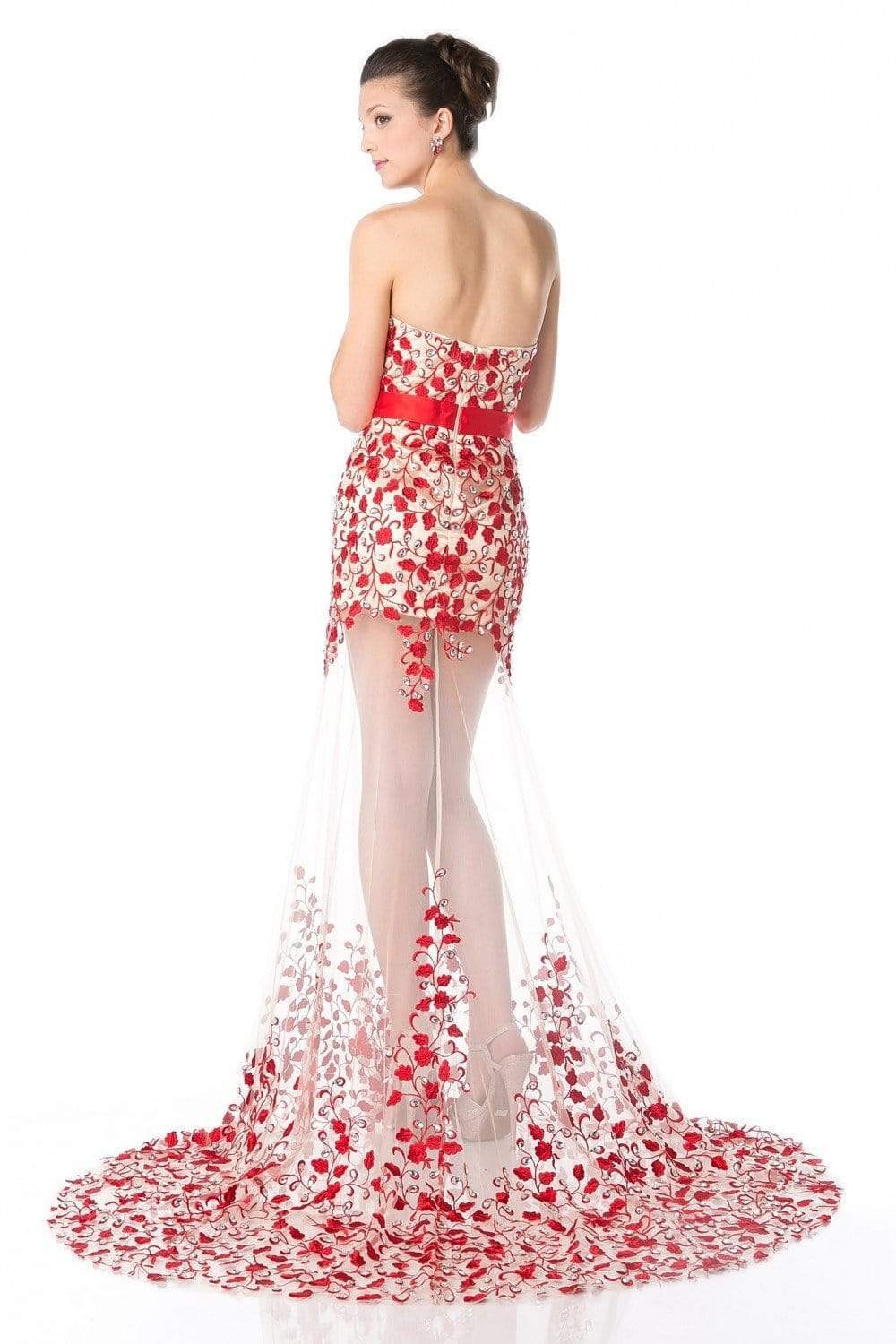Cinderella Divine - S5240 Strapless Beaded Lace Sheer Trumpet Dress Evening Dresses