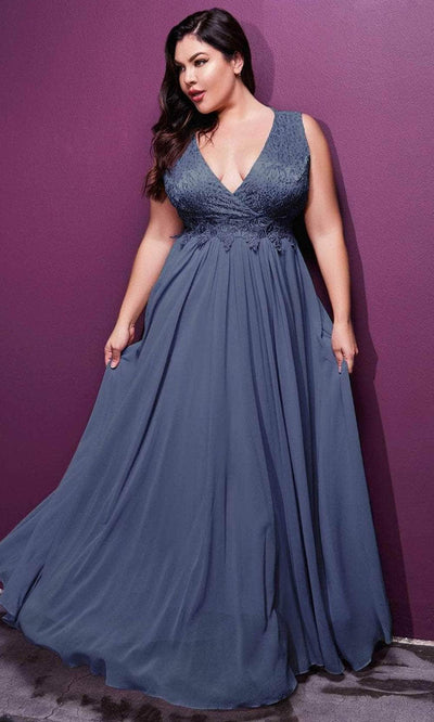 Cinderella Divine S7201 - Lace Bodice Evening Dress Evening Dresses 20 / Smoky Blue