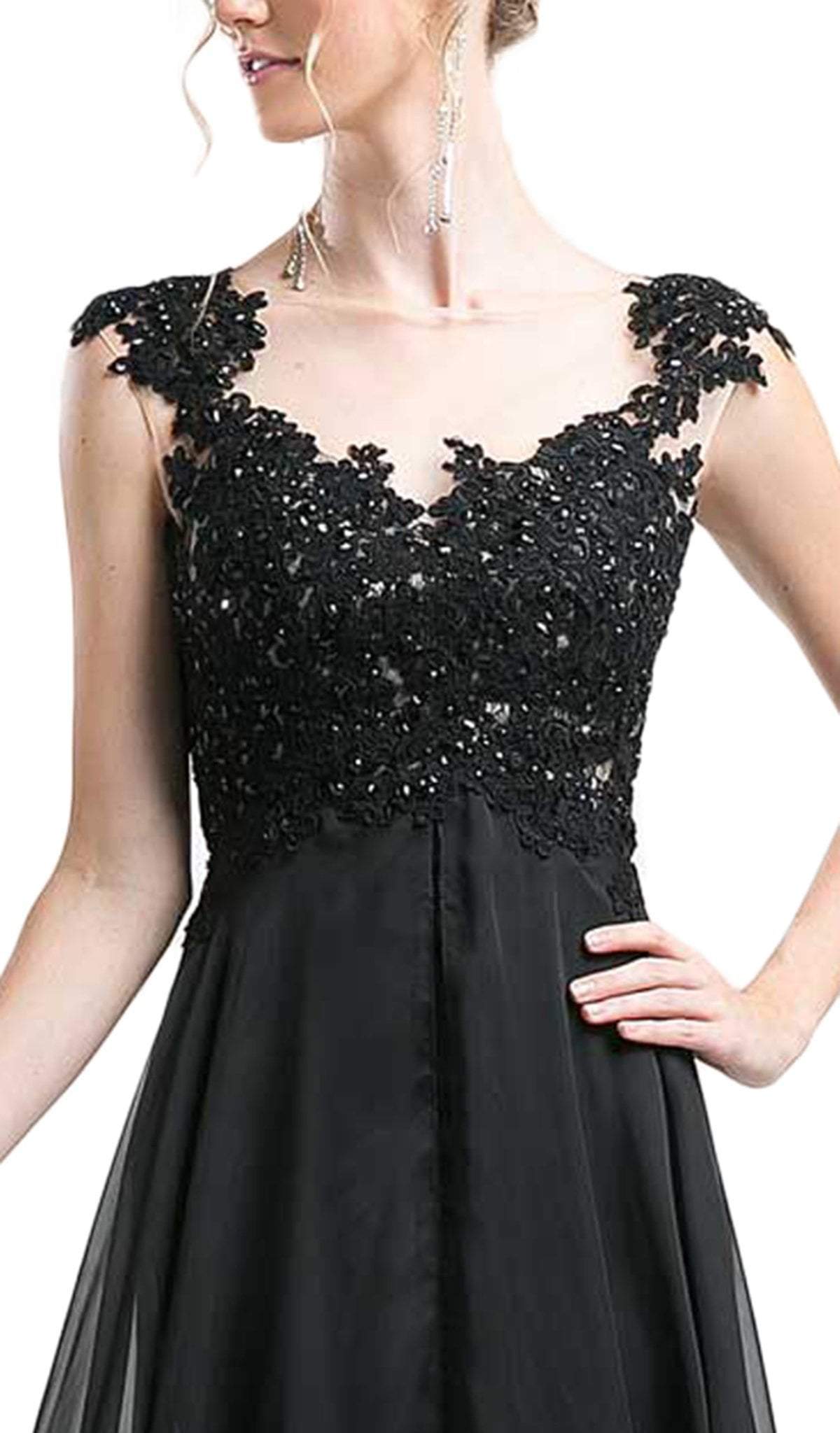 Cinderella Divine - Sequined Floral Lace A-line Dress Special Occasion Dress 2 / Black