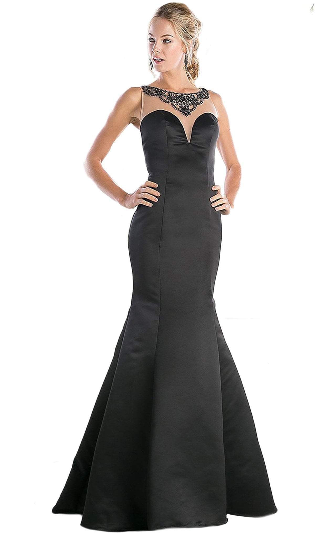 Cinderella Divine - Sheer Embellished Mermaid Evening Gown Special Occasion Dress 2 / Black