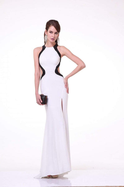 Cinderella Divine - Sleeveless Embellished Halter Jersey Sheath Dress Special Occasion Dress 2 / Off White