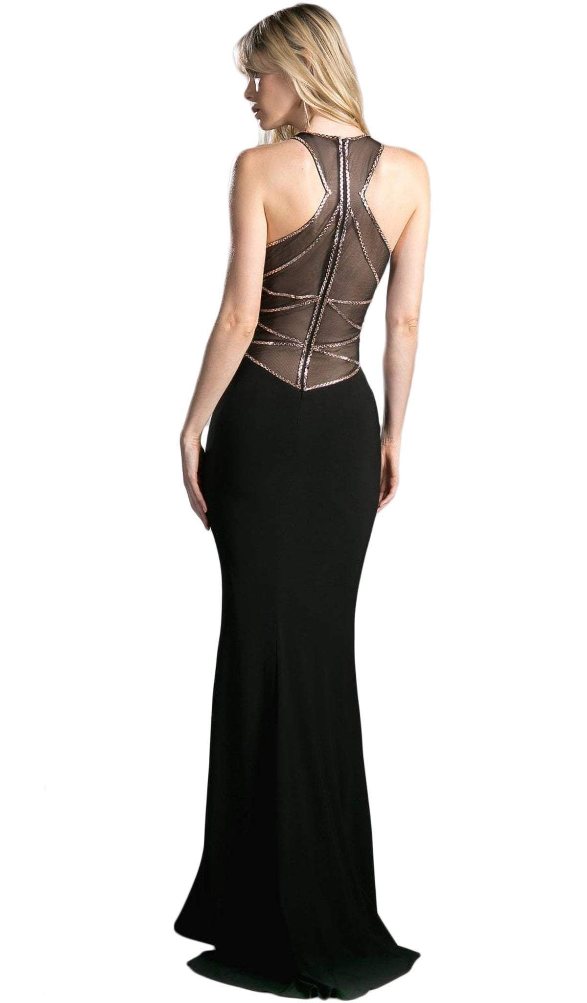 Cinderella Divine - Sleeveless Illusion Beaded Sheath Evening Gown Special Occasion Dress