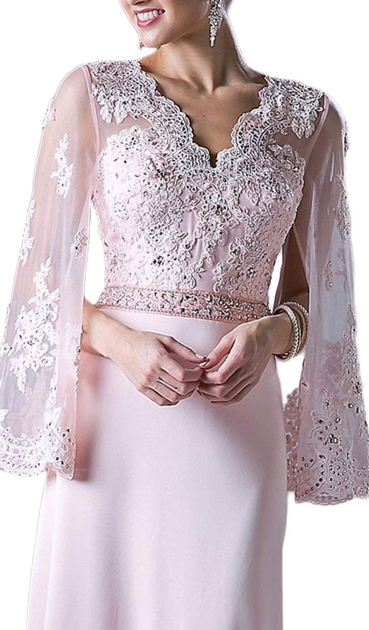 Cinderella Divine - Split Flare Sleeve Scalloped Lace Gown CR771 - 1 pc Champagne in Size 10 Available CCSALE