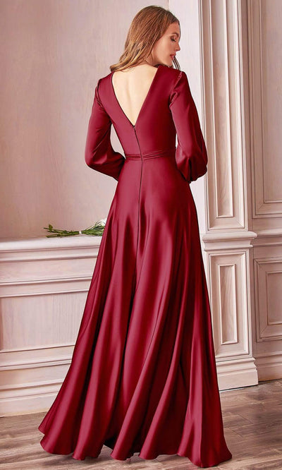 Cinderella Divine - Split Sleeve Plunging High Slit Dress 7475 - 1 pc Sienna In Size 10 Available CCSALE