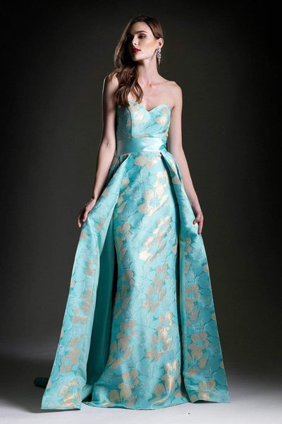 Cinderella Divine - Strapless Floral Evening Gown Special Occasion Dress 2 / Mint-Gold