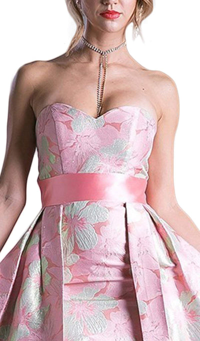 Cinderella Divine - Strapless Floral Evening Gown Special Occasion Dress 2 / Pink-Gold