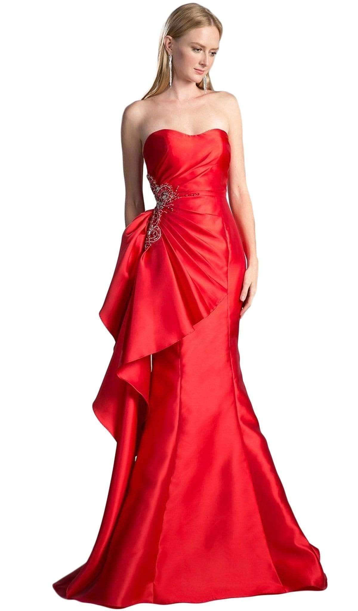 Cinderella Divine - Strapless Side Embellished Mermaid Evening Gown Special Occasion Dress 2 / Red