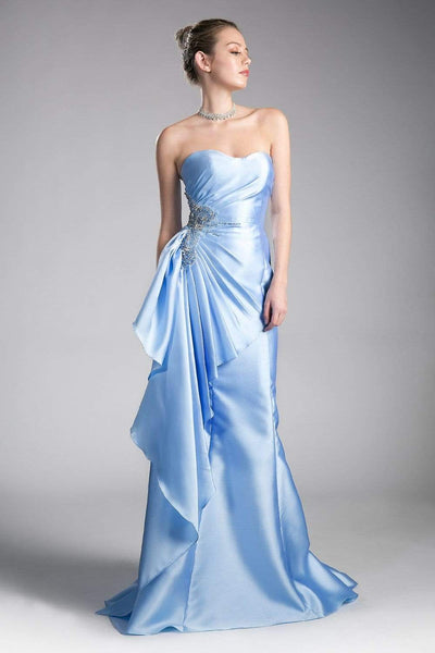 Cinderella Divine - Strapless Side Embellished Mermaid Evening Gown Special Occasion Dress 2 / Sky Blue