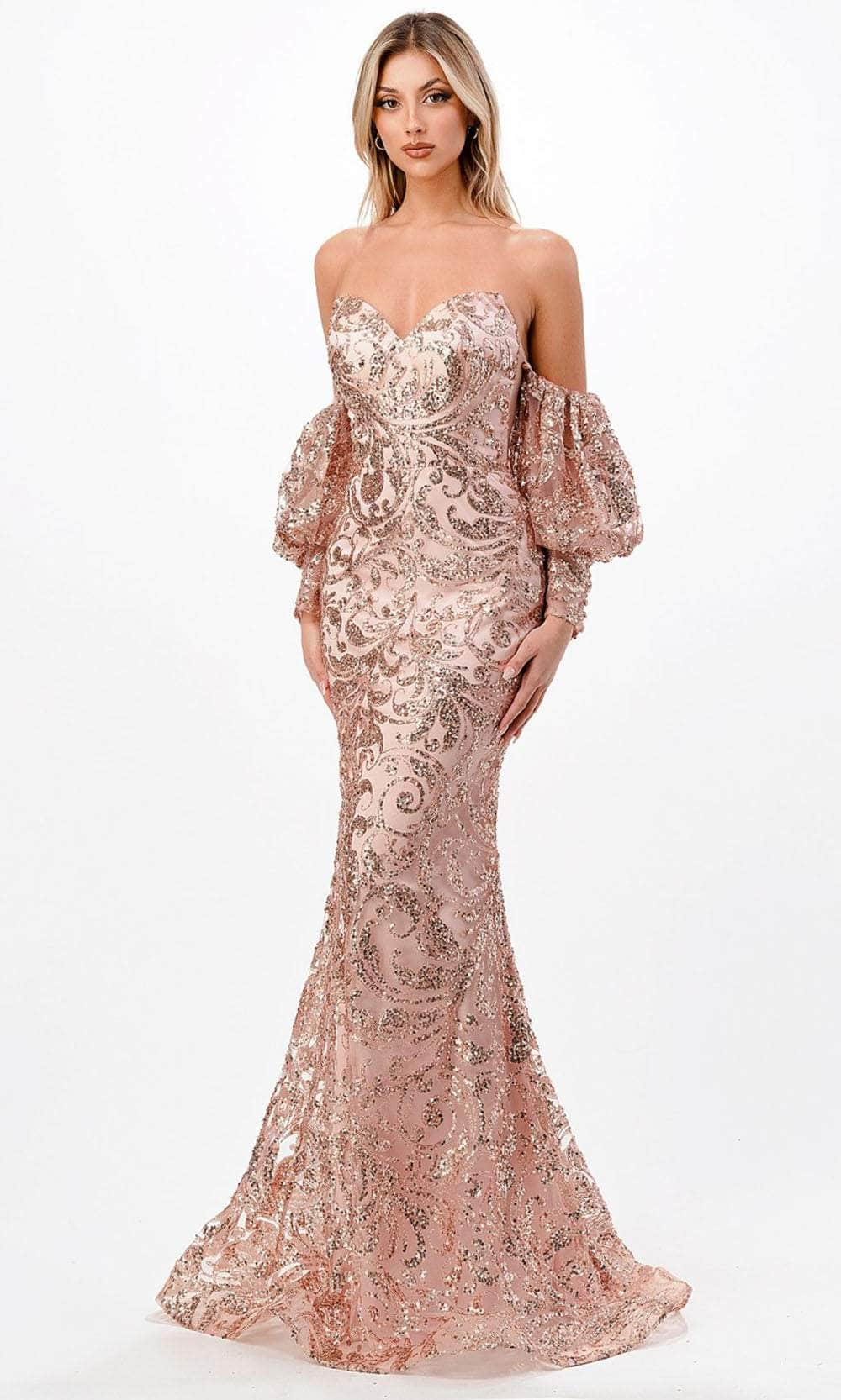 Cinderella Divine - Sweetheart Ornate Evening Gown J820 - 1 pc Rose Gold In Size 16 Available CCSALE 16 / Rose Gold