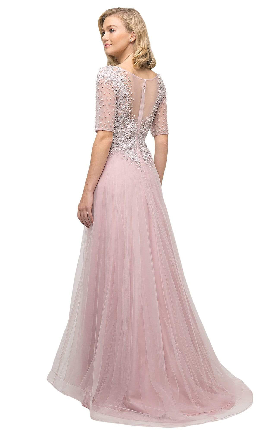 Cinderella Divine - U101SC Pearl Detailed Tulle Long Gown In Pink
