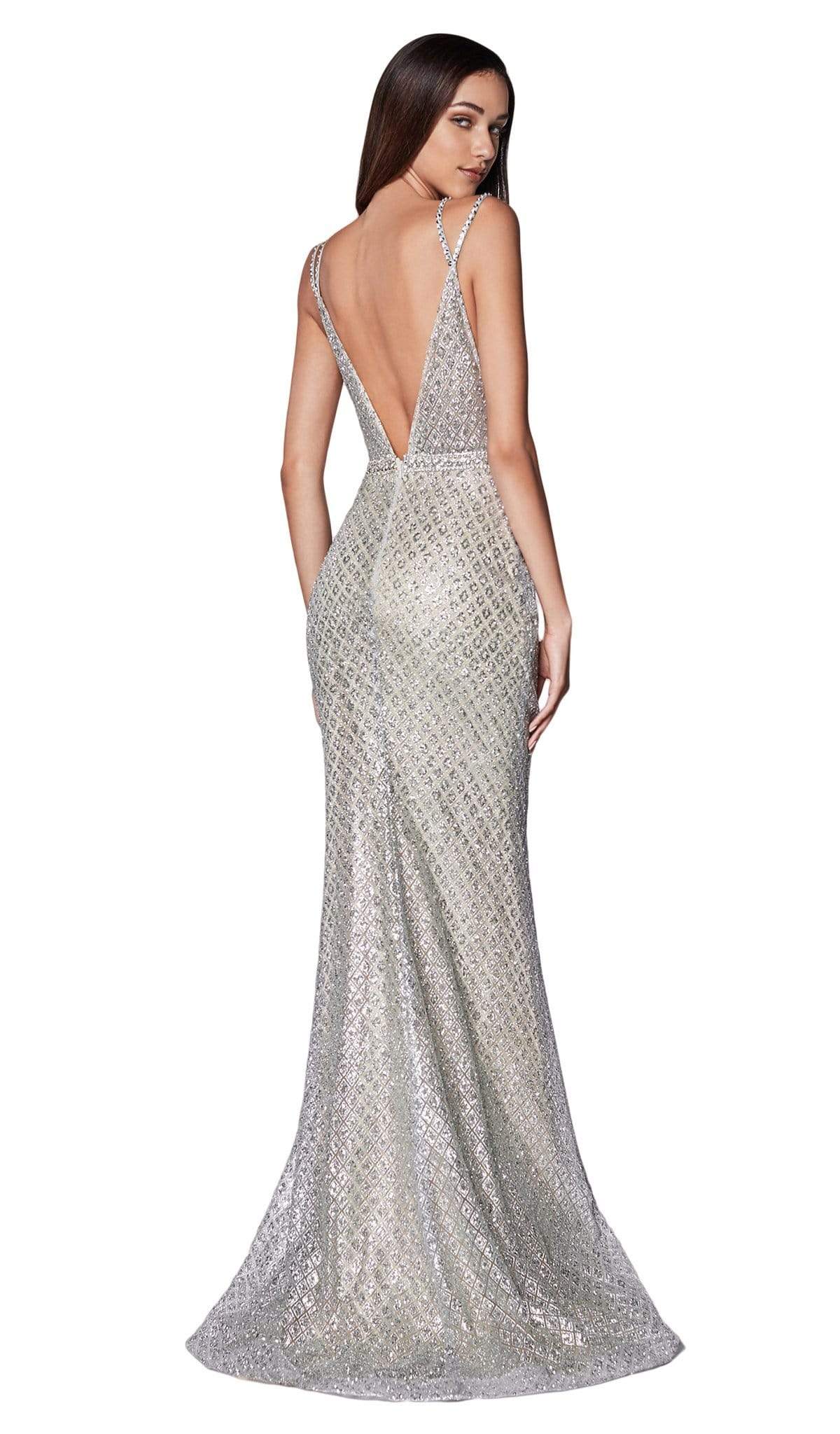 Cinderella Divine - U102 Glitter Print Plunging V-Neck Gown Evening Dresses