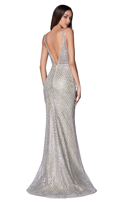 Cinderella Divine - U102 Glitter Print Plunging V-Neck Gown Evening Dresses