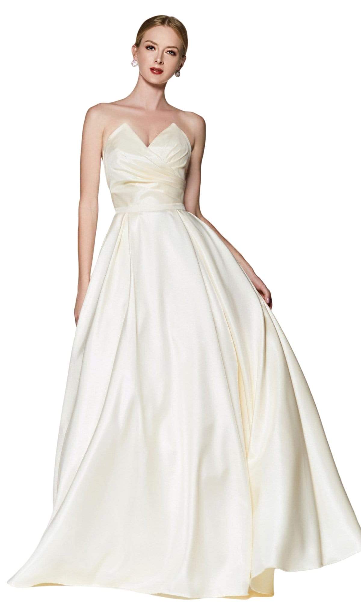 Cinderella Divine - UE008 Strapless Pointed Sweetheart Neck Backless Ballgown Special Occasion Dress 2 / Cream