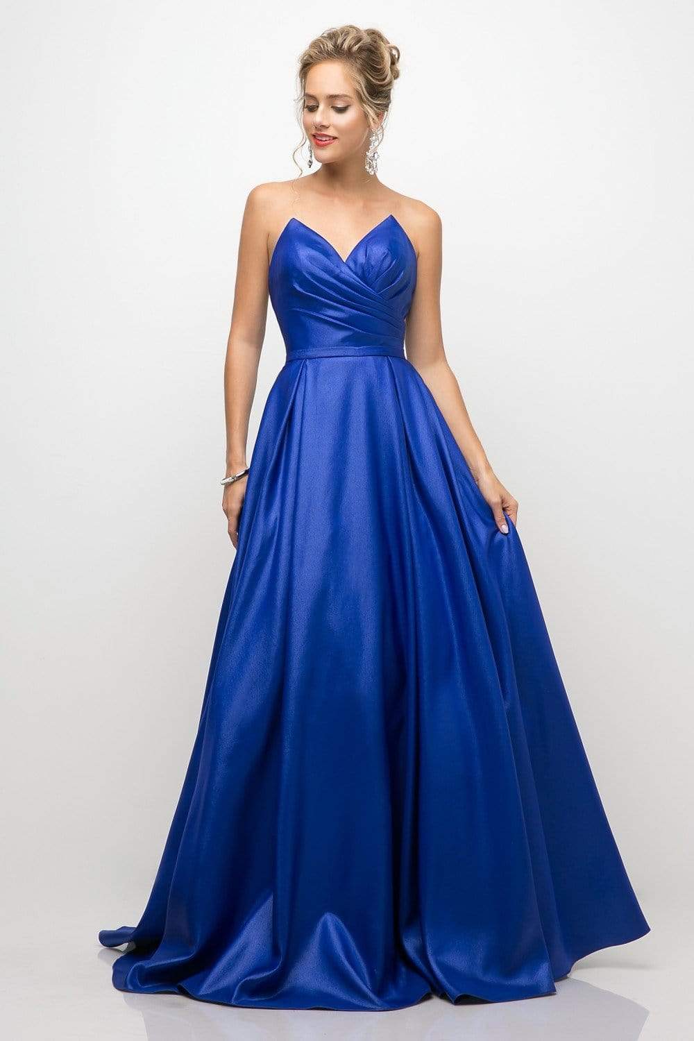Cinderella Divine - UE008 Strapless Pointed Sweetheart Neck Backless Ballgown Special Occasion Dress 2 / Royal