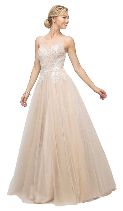 Cinderella Divine - UE009 Illusion Neckline Lace Bodice Tulle Gown Bridesmaid Dresses 4 / Champagne
