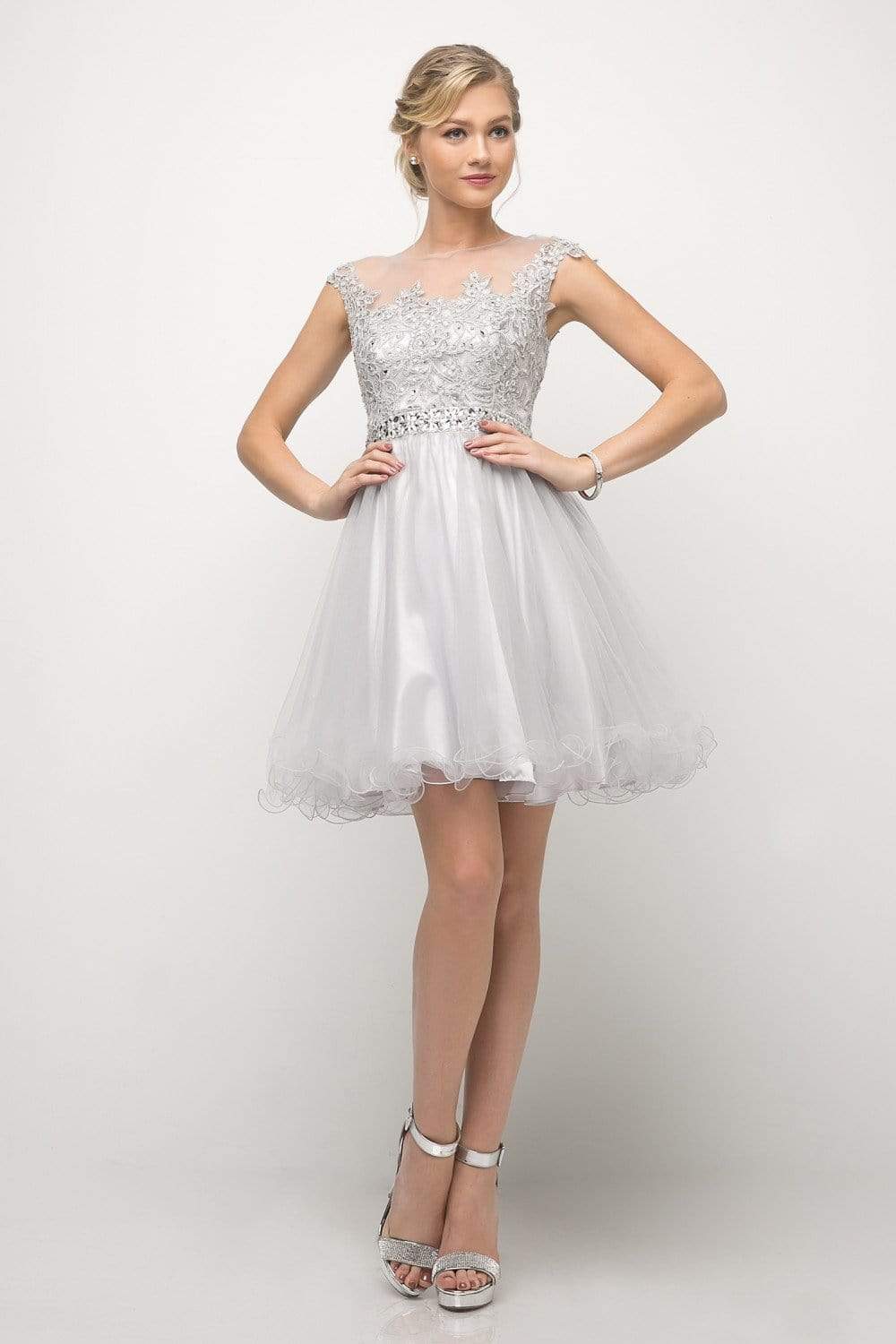 Cinderella Divine - UJ0012 Illusion Shoulders Ruffled Hem Cocktail Dress Special Occasion Dress