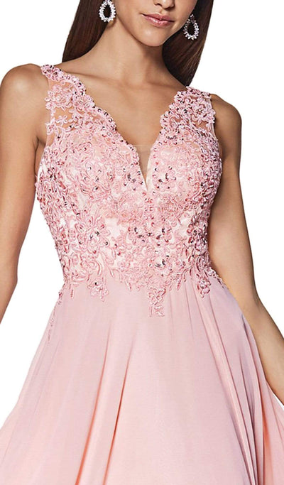 Cinderella Divine - UJ0123 Long Beaded Lace Chiffon A-Line Dress Prom Dresses