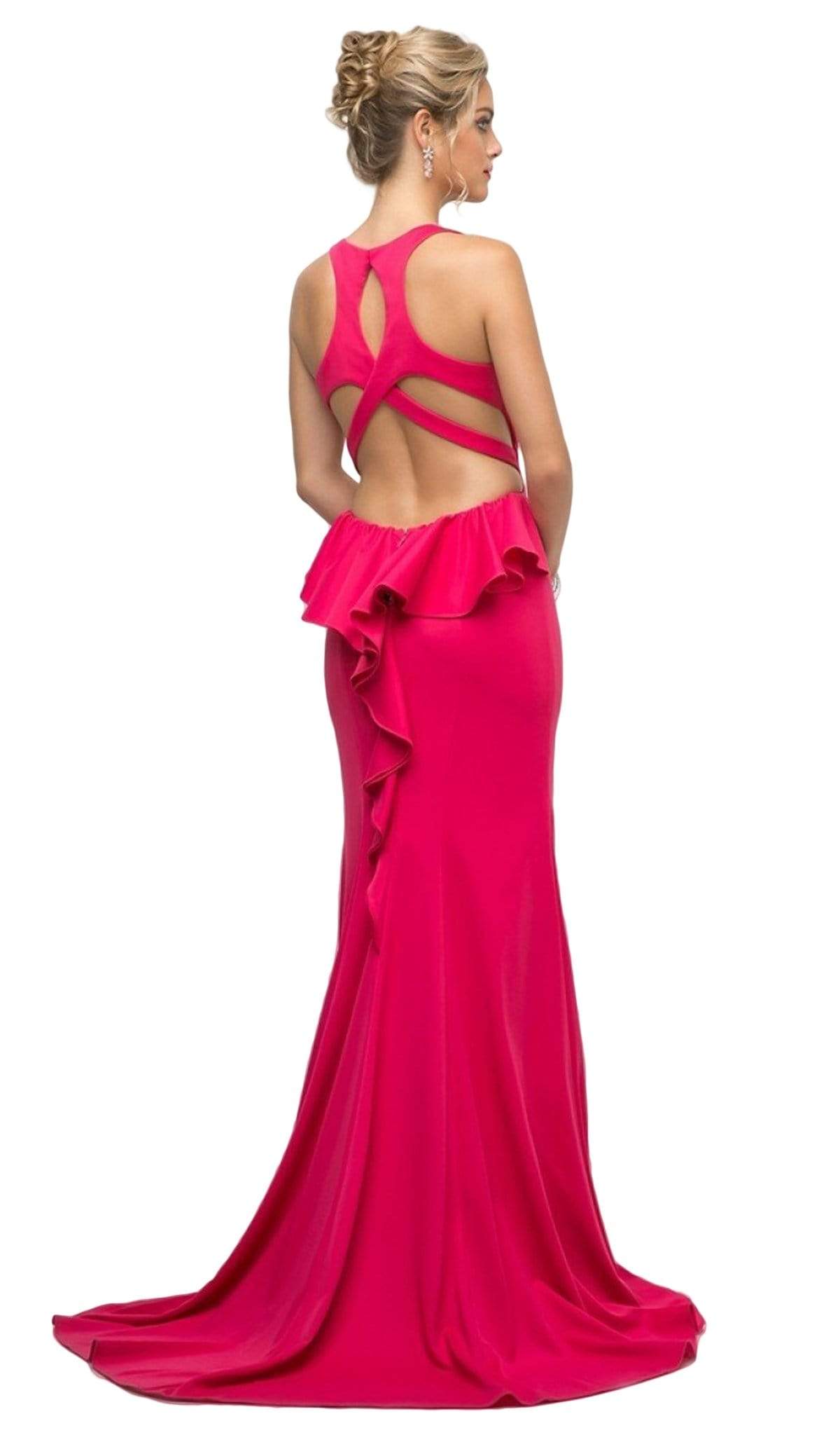 Cinderella Divine - UR137 Plunging Bodice Strappy Knit Trumpet Gown Special Occasion Dress