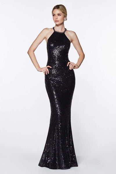 Cinderella Divine - UR139 Strappy Fitted Halter Dress Special Occasion Dress 2 / Black