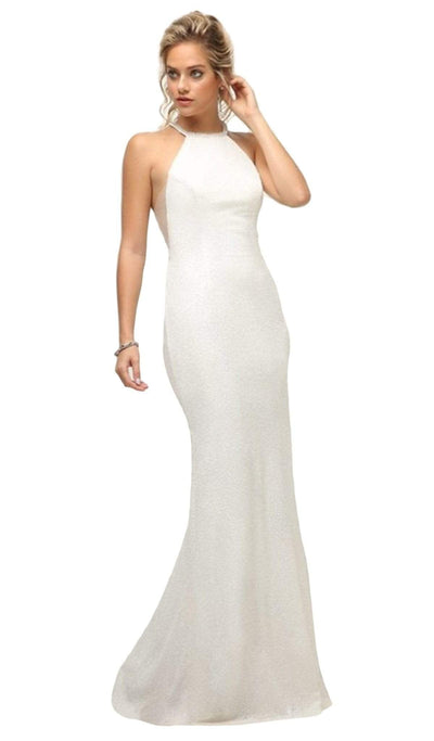 Cinderella Divine - UR139 Strappy Fitted Halter Dress Special Occasion Dress 2 / Cream