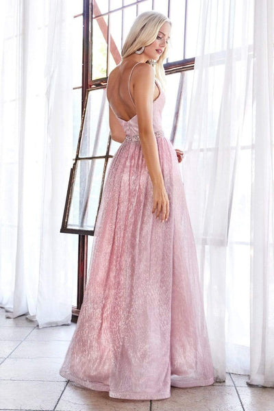 Cinderella Divine - UV006 Embellished Waist Metallic A-Line Dress Bridesmaid Dresses