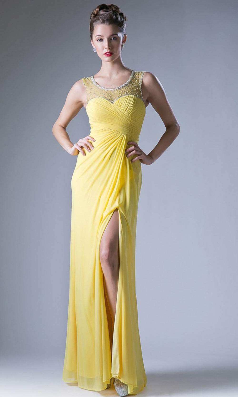 Cinderella Divine XP13 - Ruched Sheer Back Long Dress Special Occasion Dress S / Yellow