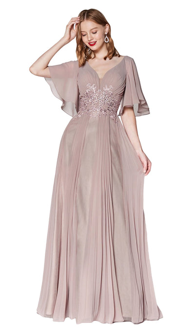 Cinderella Divine - CJ514 Flutter Sleeves Chiffon Long Gown In Purple and Neutral