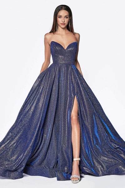 Cinderella Divine - CJ522 Glitter Sweetheart Ballgown With Slit Special Occasion Dress 4 / Dark Royal