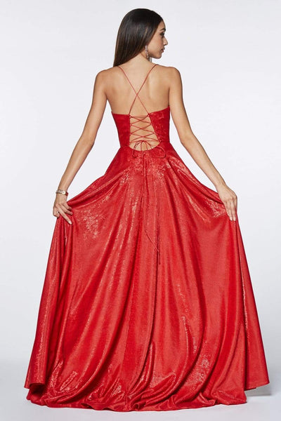 Cinderella Divine - CJ525 Corset Back Metallic High Slit Gown Special Occasion Dress