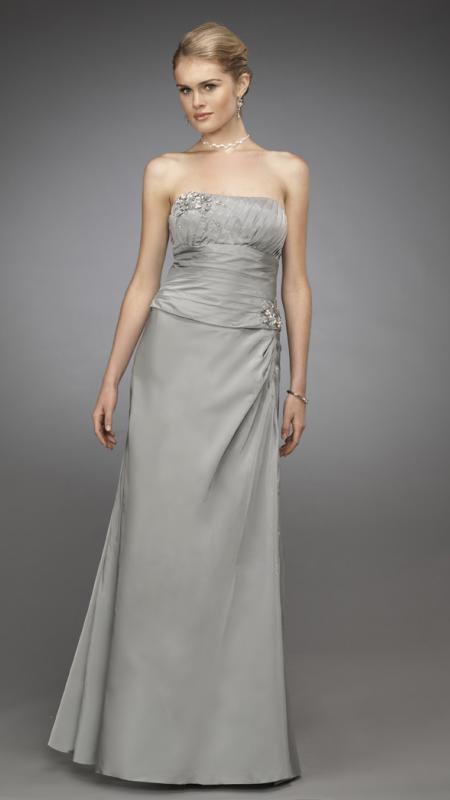 La Femme - Embellished Ruched Strapless Straight Neck A-line Dress 13672 In Silver