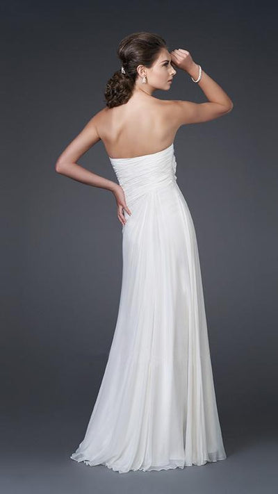 La Femme - Elegant Gown with Jeweled Waist 15648 in White