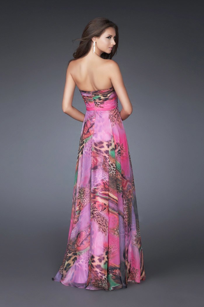 La Femme - Embellished Straight Neck A-line Dress 16373 in Multi-Color