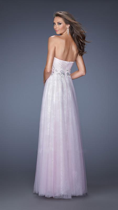 La Femme - Long Strapless Sweetheart Dress with Layered Tulle Skirt 19967 in Purple and Neutral