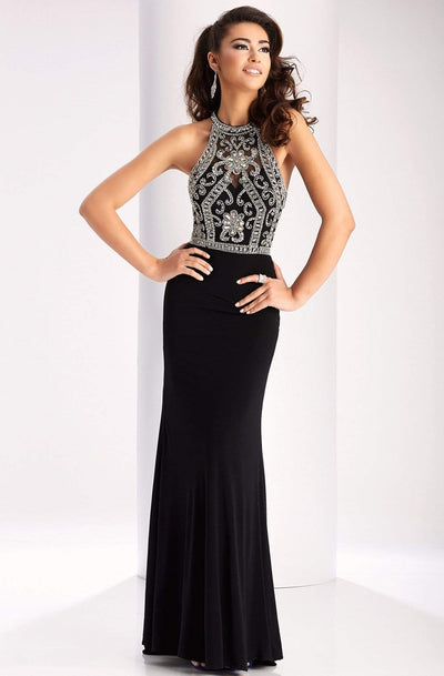 Clarisse - 2807 Crystal Festooned Halter Gown Special Occasion Dress 10 / Black