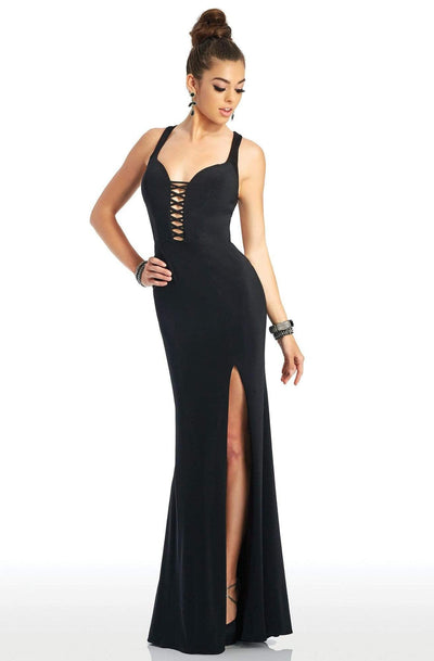 Clarisse - 3406 Plunging V-neck Sheath Dress Special Occasion Dress 0 / Black
